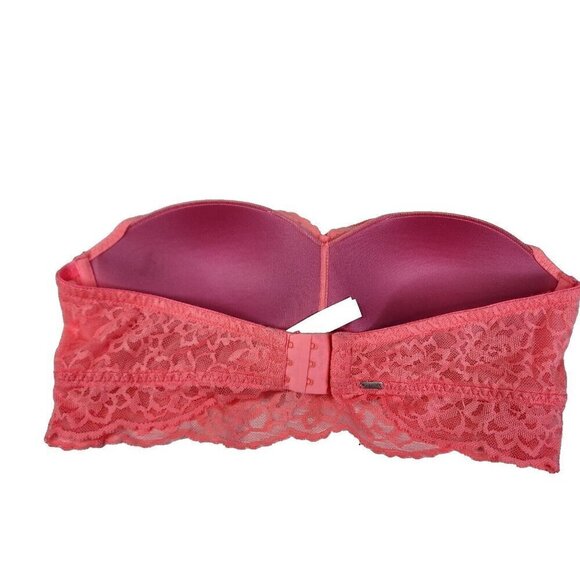 Victoria Secret Neon Pink Hi‎ Neck Padded Push Up Size Large Lace Bra - Picture 2 of 10